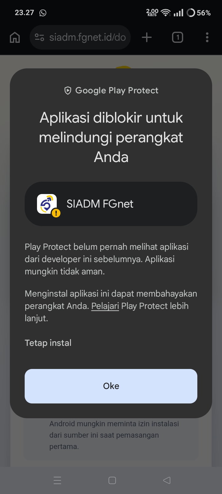 Detail Google Play Protect dengan pilihan Tetap instal